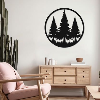 THREE LONE PINES - METAL WALL ART